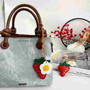 Handmade PU Leather Strawberry <b>Bag</b> <b>Charms</b> Portable Hanging Purse <b>Charm</b> and Handbag Accessory Gift for Her - Product Image 2