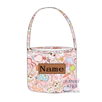 Panier de Pâques personnalisé en cuir avec nom d'enfant, panier de Pâques imprimé avec lapin de Pâques, avec patch en cuir gravé personnalisé