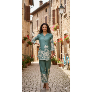 Tissu en lin doux de qualité supérieure vert olive pour vêtements féminins, tissu imprimé numérique en polyester doux effet lin, 100% polyester - Product Image 1