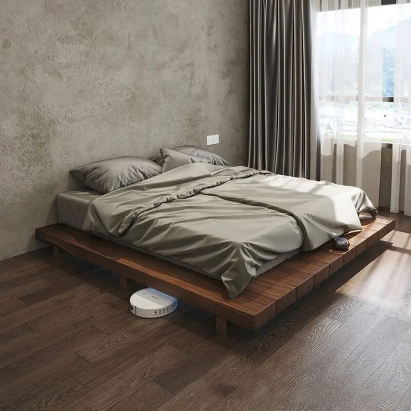 Nhật bản-phong cách Tatami Giường hiện đại tối giản wabi-sabi nền tảng giường đôi cho nội thất phòng ngủ