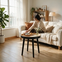 Table d'appoint moderne noire à plateau rond en bambou tressé pour salon, petit appartement, décoration intérieure, mobilier