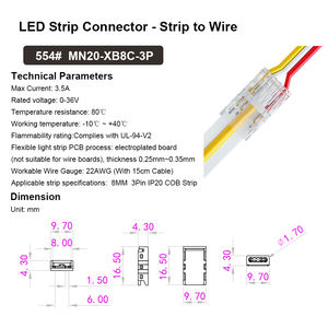 คลิปหนีบแถบไฟ LED ขนาดเล็ก8มม. ทำจากวัสดุที่ชัดเจนเป็นพิเศษใช้เชื่อมต่อแบบแถบไฟ LED ขนาดเล็ก3Pin CCT - Product Image 5