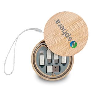 Kabel Data Pengisi Daya Bambu Multi-Fungsi 6-in-1 yang Dapat Disesuaikan, Penyangga Ponsel Universal, Hadiah Promosi Bisnis - Product Image 2