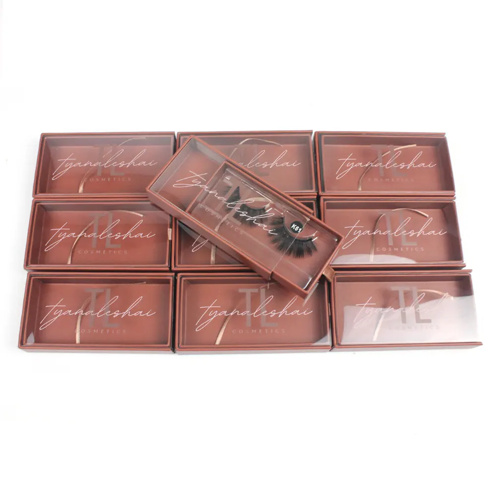 B837 wholesale empty private label eyelash packing box brown pvc lash box packaging eyelash storage case custom lash boxes