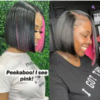 Perruques Bob en promotion, couleur cachée Peekaboo, mèches rouges, bleues et roses, double densité, ultra-lisses, transparentes HD, perruques frontales complètes en dentelle