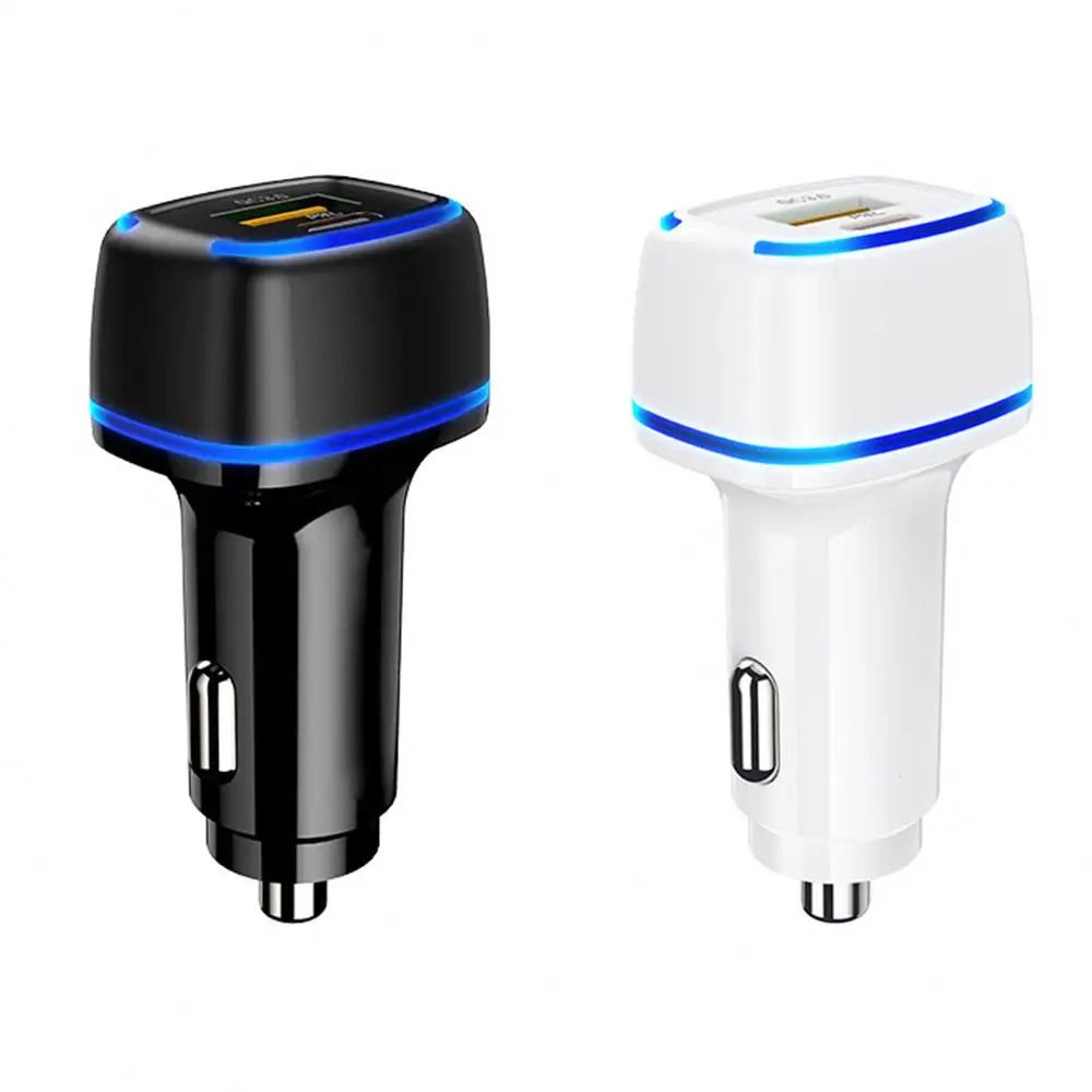 도매 스마일 얼굴 스타일 2 유형 C USB 자동차 충전기 LED PD 고속 충전 자동차 충전기 QC 3.0 듀얼 포트 빠른 충전 USB 유형 C