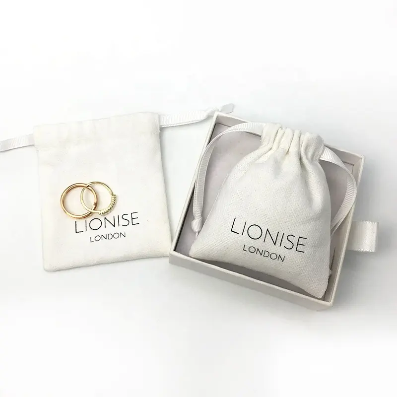 Sac à cordon en coton blanc, logo personnalisé, sacs d'emballage écologique pour bijoux, bagues, boucles d'oreilles, cadeaux, 50 pièces