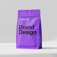 Sac de café personnalisé avec valve et fermeture éclair imprimé à fond plat debout emballage en plastique Mylar pochette en feuille d'aluminium mat