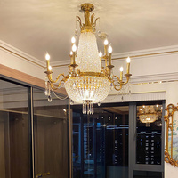 Lustre suspendu européen en laiton doré avec dôme en cristal, style bougie E14, pour salon