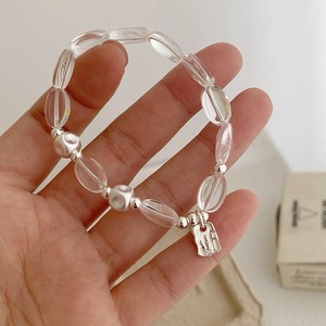 S925 Sterling Silver White Crystal <b>Bracelet</b> Elastic <b>Rope</b> Women's Jewelry Everyday Wear Natural Crystal Beads Fashionable Design - Product Image 1