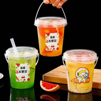 Seau à boisson en plastique transparent 1L avec couvercle 1000ml PP tasse à jus pour bouteilles de boisson au lait thé fruits