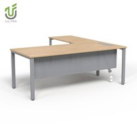 Bureau de direction moderne, durable, écologique et électrique IULTRA, réglable en hauteur, en forme de L, avec rangement, finition blanche brillante