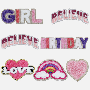 Patchs en chenille brodés pour vêtements, lettres à <span class=keywords><strong>coudre</strong></span> ou thermocollantes, style rose mignon, du fabricant - Product Image 1