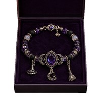 Bracelet gothique pour femme, cadeau d'Halloween, bracelet en améthyste naturelle avec pendentif étoile de sorcière, lune et balai magique