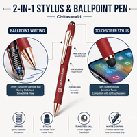 Bolígrafo de Firma Color Oro Rosa 2 en 1, Bolígrafo con Pantalla Táctil, Bolígrafo de Aluminio Mate con Logotipo Personalizado, Bolígrafo Metálico Multicolor