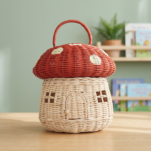 ¡MEJOR VENDEDOR! Cesta de almacenamiento de ratán tejida decorativa apilable ecológica, tapa hecha a mano, seta, Color rojo, cesto para niños, decoración de habitación - Product Image 1