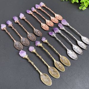 Cuillères à thé coeur en pierres précieuses naturelles Mini cuillère à café en cristal à dessert pour cadeau spirituel - Product Image 6