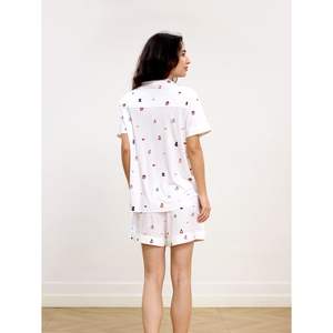 Ensemble de pyjama pour femmes à manches courtes avec imprimés personnalisés, col en V, boutons, 2 pièces, vêtements de nuit en viscose de bambou - Product Image 3