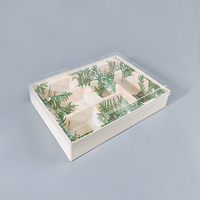 Boîte à sushi jetable en bois à 8/5 compartiments avec couvercle en PET, motifs grain de bois et feuilles de bambou, personnalisable pour le sucre, les nouilles, les jus et plus encore