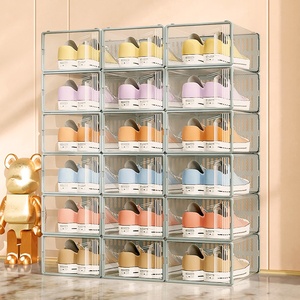 Stackable Storage Organizer Plastic Foldable Boxes Bins Wholesale Custom Organizador de zapatos Sneaker Display Clear Shoe Box