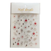 Autocollants pour ongles gothiques noirs et rouges, imperméables, motifs lune, étoile, cœur, pour un design d'ongles d'Halloween sorcière