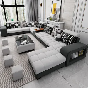 Moderne Stijl Stof Sectionele Sofa Cum Bed Couch Woonkamer Banken Set Home Furnture Luxe U-vormige Hoekbank Set 7 Zits