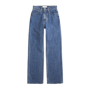 Custom Jans Fabricación Baggy Jeans Mujeres Streetwear Pantalones de mezclilla Pantalones de pierna ancha Mujeres Front All Rhinestone Denim Pantalones Jeans - Product Image 4