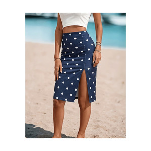 Women's Front Slit Scuba Fabric Midi <b>Skirt</b> 65 Cm Polka Dot Design High Waist Pencil <b>Skirt</b> For <b>Office</b> Or Casual Wear - Product Image 3