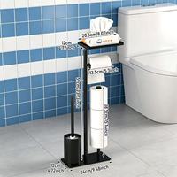 Porte-papier toilette autoportant en métal noir avec plateau de rangement et brosse WC, support de rangement multifonction pour salle de bain