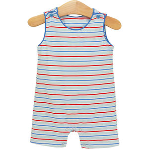 Conjunto de pelele sin mangas con estampado de rayas rojas y azules para bebés y niños pequeños, modelo SR4147Custom, venta al por mayor. - Product Image 1