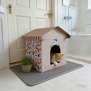 Waterdichte gegolfde dierenmand met klittenbandsluiting - Rechthoekig, schattige stijl, kartonnen huisje voor katten en honden - Product Image 1