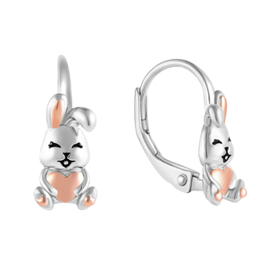 New Arrival Hypoallergenic 925 Sterling Silver Cute Animal Bunny Rabbit Heart Hoop <strong>Safety</strong> <strong>Backs</strong> <strong>Earrings</strong> for Teen Girls Women - Product Image 1