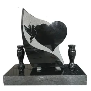 High Polishing Heart Shape Shanxi Black Granite Monument Meorial Stone Headstone with Double Vases