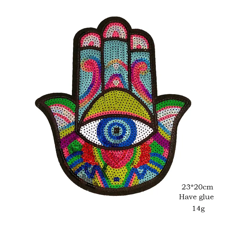 Wholesale Evil Eye Embroidery Sequin Patch Custom Large Hand Design Embroidered Sequined Patches for Jacket