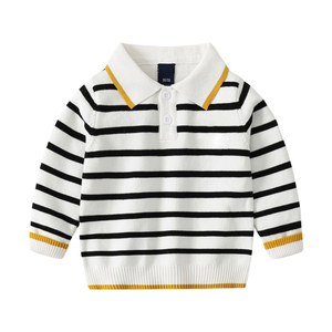 Mode brodé couleur unie garçon <span class=keywords><strong>pull</strong></span> en tricot automne hiver revers rayé bébé chandails en tricot - Product Image 2