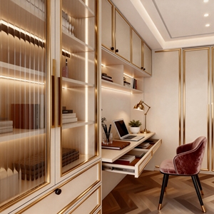 Libreria in Legno Moderna ed Ecologica con Finiture Dorate, Salvaspazio per Camera da Letto, Appartamento, Ufficio e Soggiorno - Product Image 3