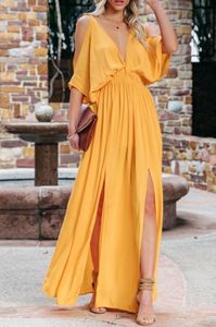 Abito <span class=keywords><strong>lungo</strong></span> Sexy da donna estate in Europa e in America 2024 venduto con spacco sul lato posteriore con scollo a V profondo - Product Image 2