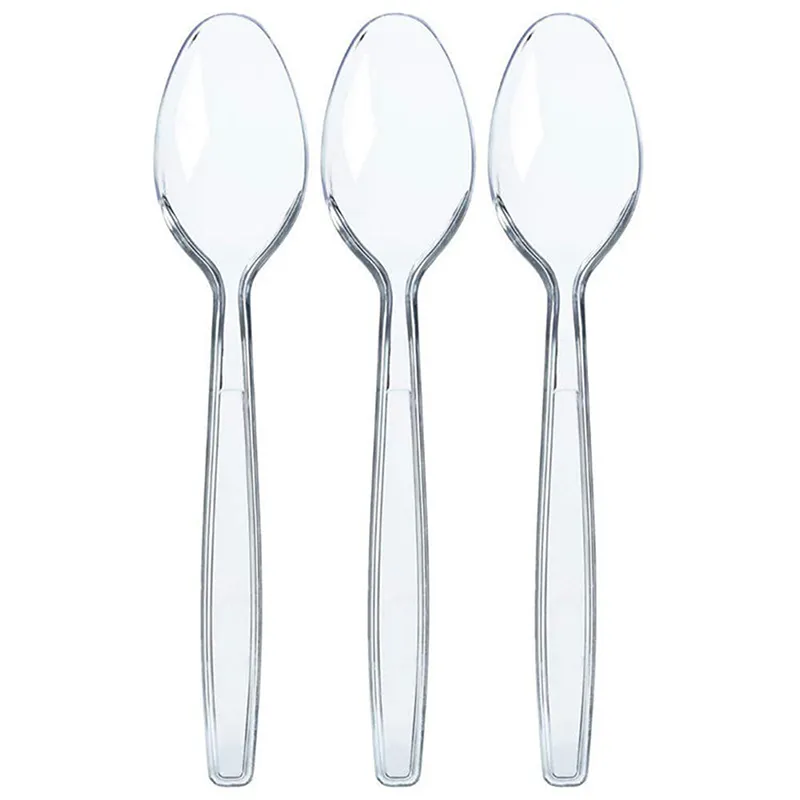 100 Count Clear Plastic Spoons Heavy Duty, Premium Disposable Spoons, Durable Plastic Cutlery for Parties