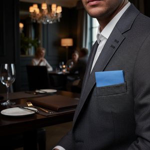 Pochette de blazer pliée prête à l'emploi bleue unie pour homme adulte, taille unique, en tissu tissé - Product Image 3