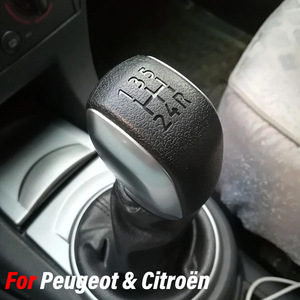 Peugeot Citroen Manual Gear <b>Shift</b> <b>Knob</b> Leather Ergonomic All Black Electroplated With Bright Matte Silver - Product Image 1