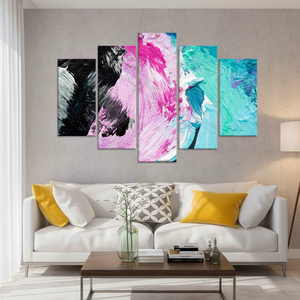 Abstract Brushstroke <b>Canvas</b> Art: Vibrant Tempered Glass <b>Wall</b> Decor Print,SET OF 5 MIX <b>CANVAS</b> - Product Image 3