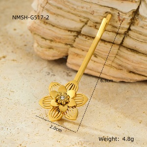 กิ๊บติดผมสีทอง18K สำหรับผู้หญิงกิ๊บติดผมไข่มุกรูปกลีบดอกไม้หอยเชลล์คลิปผมตรงทำจากสเตนเลสสตีล - Product Image 6