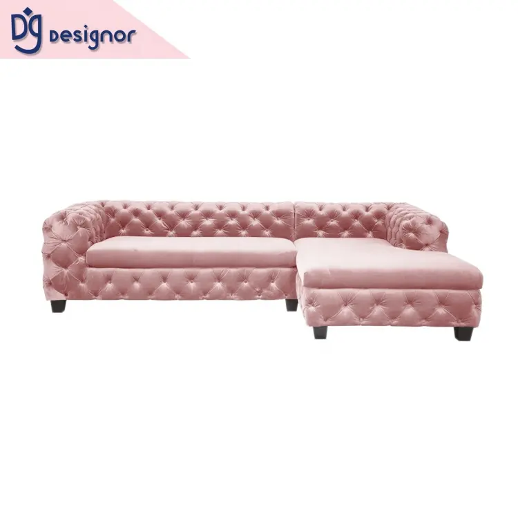 Thundg — canapé d'angle en velours rose, style moderne, en tissu L