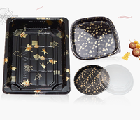 Boîte à sushi en plastique jetable noire, récipient alimentaire avec couvercle anti-buée, ronde ou carrée