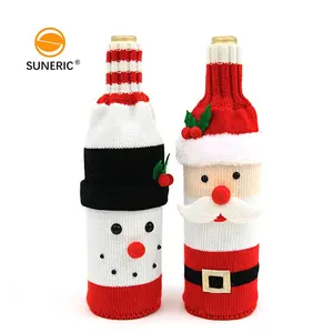 派对桌圣诞装饰针织圣诞老人雪人毛衣圣诞快乐香槟红酒瓶盖