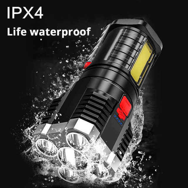 Multifunctional Rechargeable LED Flashlight with Long Range Spotlight ABS COB Lithium Battery Tactical Camping Use Bright Light
