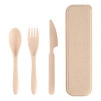 Ensemble de couverts de voyage portables Vaisselle de paille de blé durable avec étui comprenant fourchette cuillères couteau pour le camping