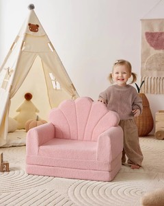 Chaise pour enfants rose pâle en forme de coquille, convertible 2-en-1, canapé-lit pour tout-petits, fauteuil lavable, mobilier pour enfants pour salle de jeux et chambre à coucher - Product Image 2