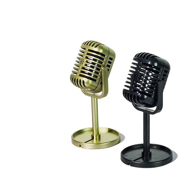 Simulation Classic Nostalgic Microphone Decoration Silver Microphone Model Photo Prop Vintage Microphone Model
