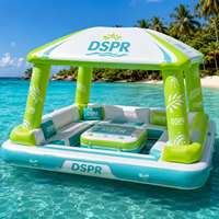 Île flottante gonflable pour parc aquatique avec bar, ponton et canapé à auvent pour club de plage, location pour fêtes, usage extérieur et loisirs